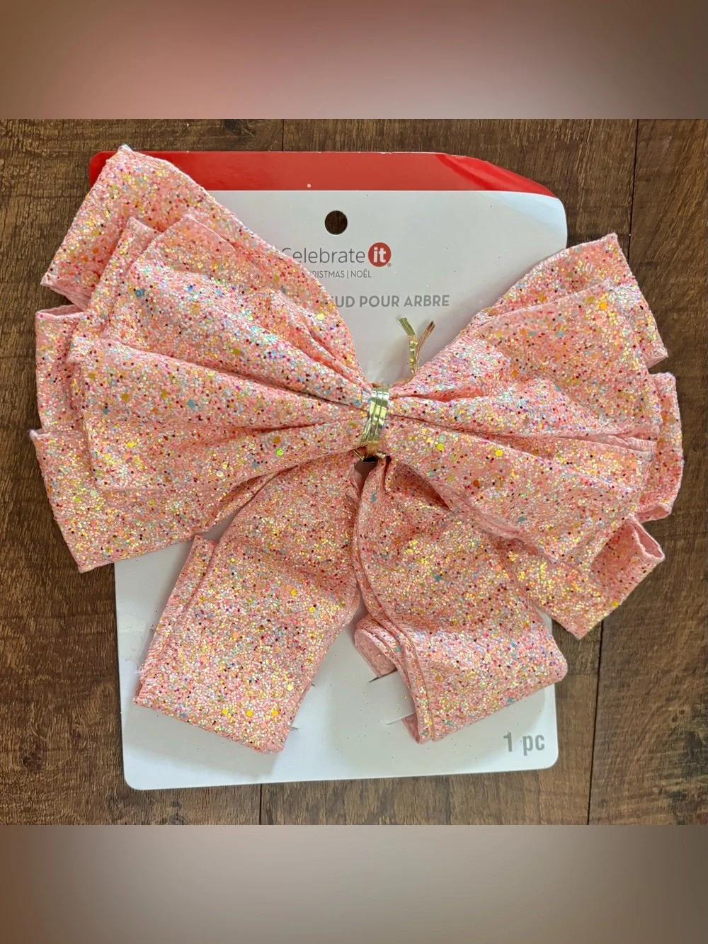 Large Christmas tree/everyday glitter pink bows 2 total NEW NWT